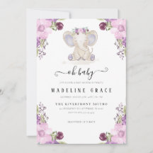 Invitation Baby shower bébé éléphant fille