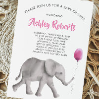 Baby shower bébé éléphant Invitation, rose et gris
