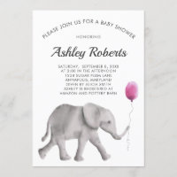 Invitation Baby shower bébé éléphant, rose et gris