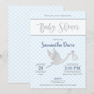 Invitation Baby shower bébé en cigogne d'argent