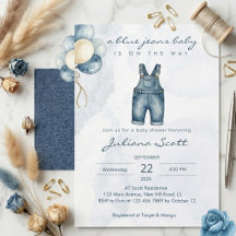 Invitation Baby Shower Bébé en Jean Bleu à l'Aquar