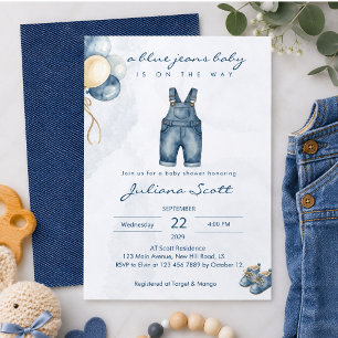 Invitation Baby Shower Bébé en Jean Bleu à l'Aquar