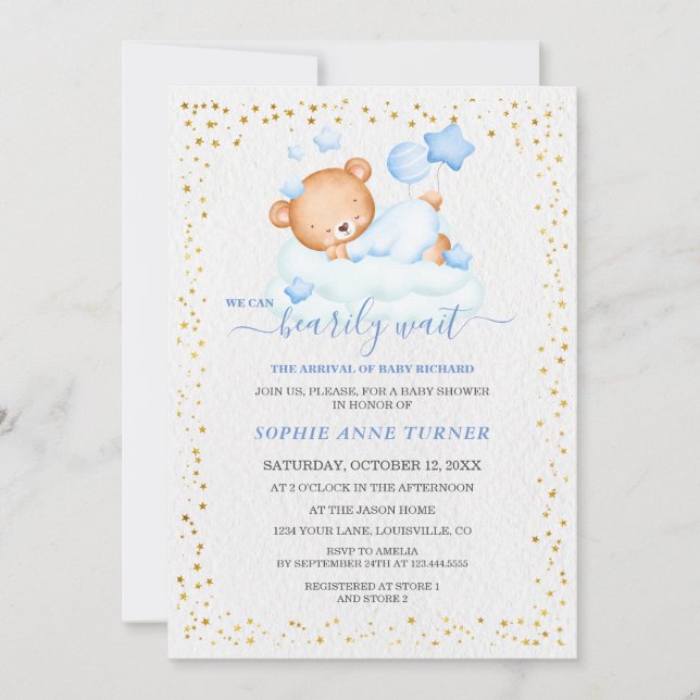 Invitation Baby shower bébé en peluche mignon et dormant (Devant)
