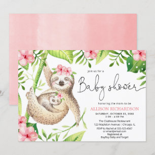 Invitation Baby shower bébé et maman vert pâle rose pâle
