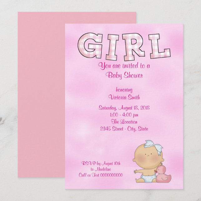 Invitation Baby shower bébé fille (Devant / Derrière)