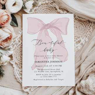 Invitation Baby shower bébé fille à poitrine rose