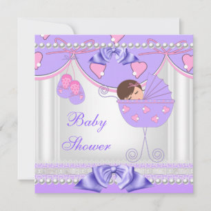 Invitation Baby shower Bébé Fille Blanc rose pourpre Perle de