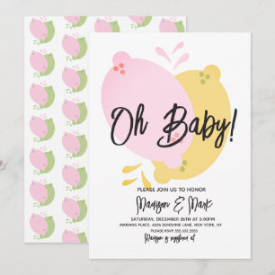 Invitation Baby Shower Bébé Fille Citron Rose Mode