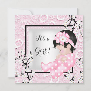 Invitation Baby Shower Bébé Fille Mignonne Fleur de Cerisier