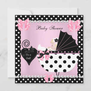 Invitation Baby Shower Bébé Fille Mignonne Points Rose Blonde