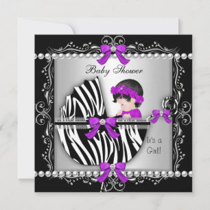 Invitation Baby Shower Bébé Fille Mignonne Zèbre Landaus Arge