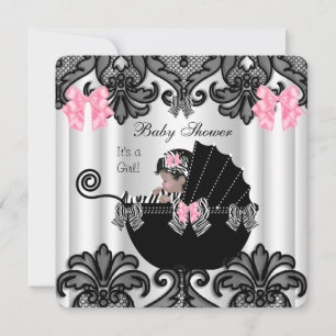 Invitation Baby Shower Bébé Fille Mignonne Zèbre Rose Blanc N