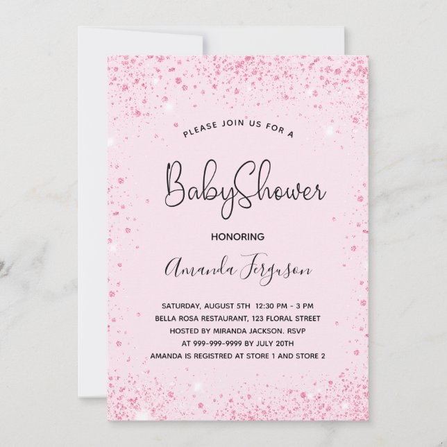 Invitation Baby shower bébé fille rousse parties scintillant  (Devant)
