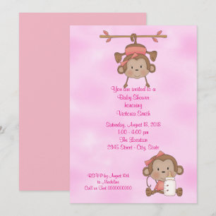 Invitation Baby shower Bébé Fille Singe