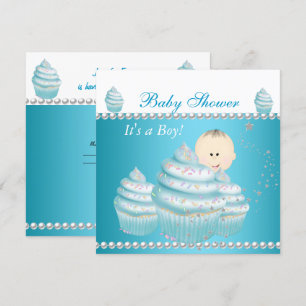 Invitation Baby Shower Bébé Garçon Bleu Gâteau Sprinkle