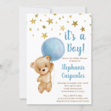 Invitation Baby shower bébé garçon ours