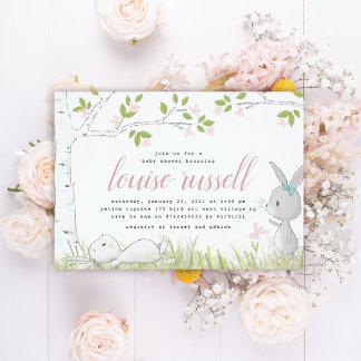 Invitation baby shower bébé lapin