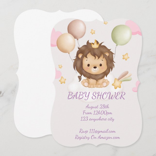 INVITATION baby shower BÉBÉ LION (Devant / Derrière)