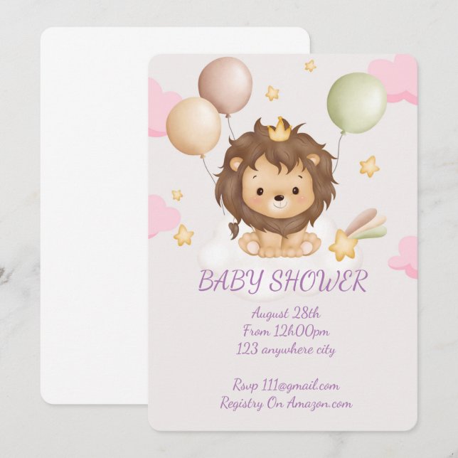 INVITATION baby shower BÉBÉ LION (Devant / Derrière)
