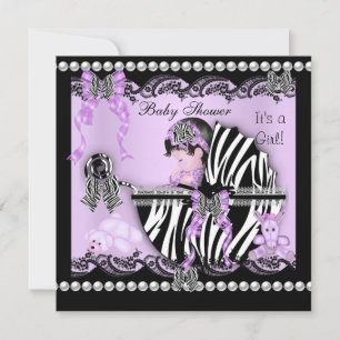 Invitation Baby shower Bébé mignonne Fille Lilac Zèbre Dentel