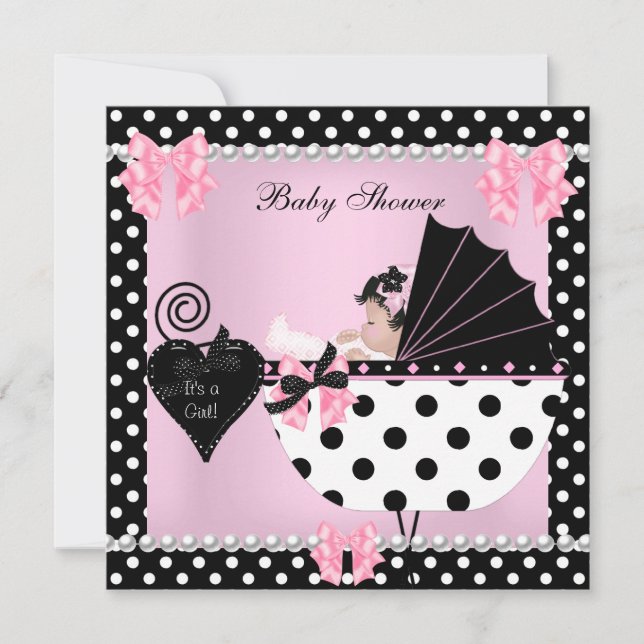 Invitation Baby shower Bébé mignonne fille Pois roses (Devant)