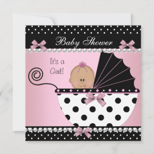Invitation Baby shower Bébé mignonne fille rose Bow noir