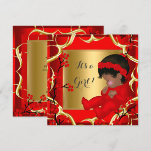 Invitation Baby shower Bébé mignonne Fille Rouge Blossom Or A