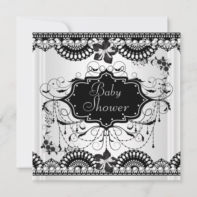 Invitation Baby shower Bébé noir blanc fille ou garçon (Devant)