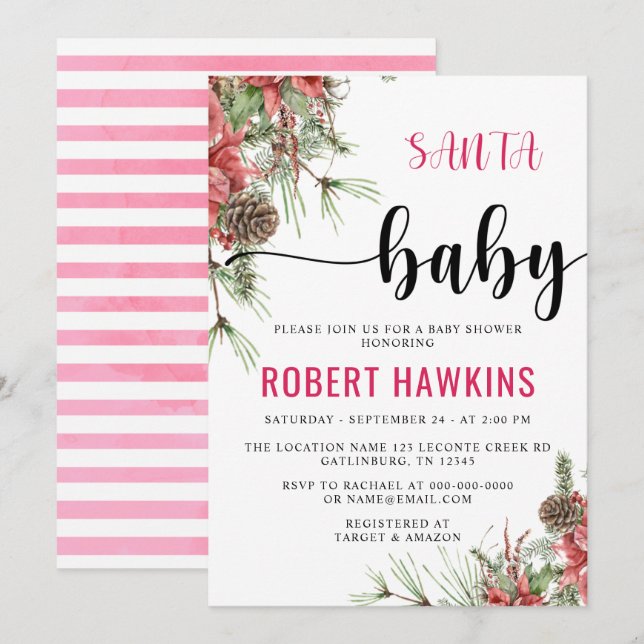 Invitation Baby shower bébé Père Noël d'hiver (Devant / Derrière)