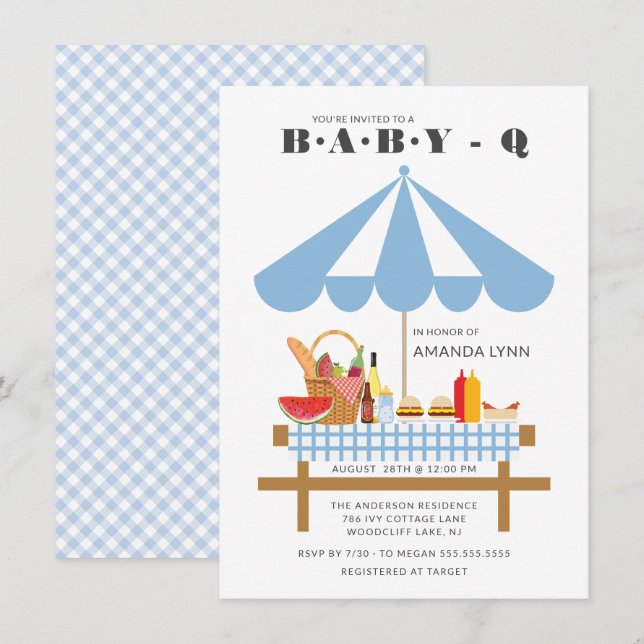Invitation Baby shower bébé Q garçons (Devant / Derrière)