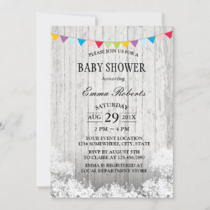 Invitation Baby shower Bébé rustique haleine Bois blanc