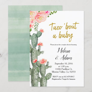 Invitation Baby shower bébé Taco Bout Floral Cactus Gold