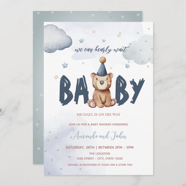 Invitation Baby shower bébé Teddy Bear (Devant / Derrière)