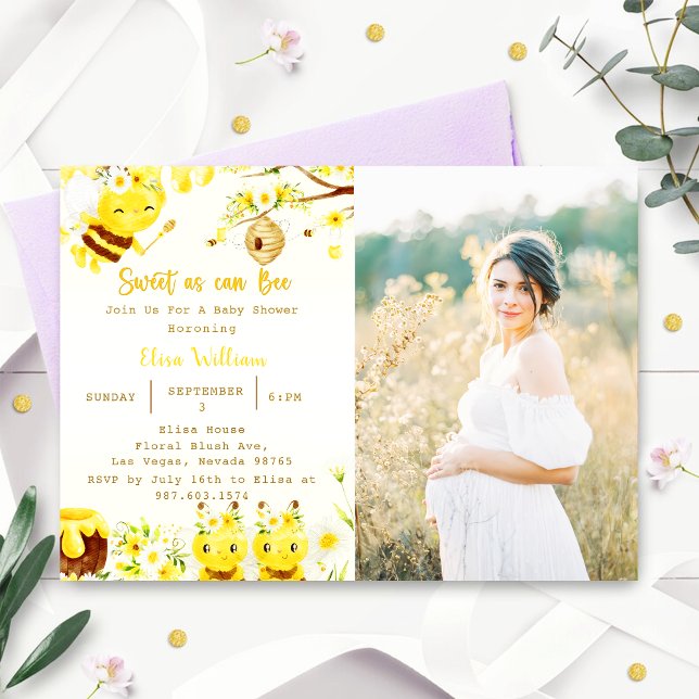 Invitation Baby shower Bee Sweet As Can Bee Photo (Créateur téléchargé)