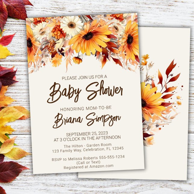 Invitation Baby shower beige floral automne (Créateur téléchargé)