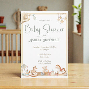 Invitation Baby Shower Beige Neutre Aquarelle