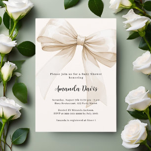 Invitation Baby shower beige neutre pour le genre Bow