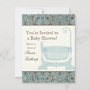 Invitation baby shower - Berceau Brown bleu