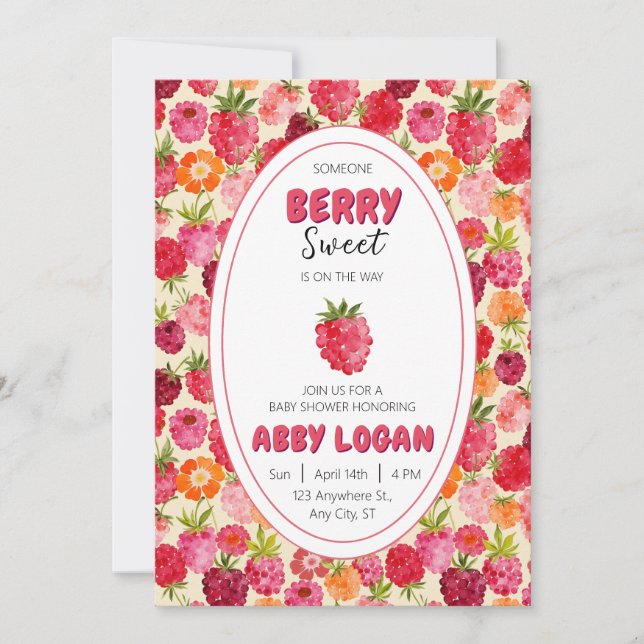 Invitation Baby shower Berry Sweet Raspberry (Devant)