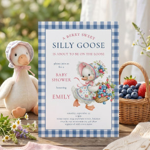 Invitation Baby Shower Berry Sweet Silly Goose Bleu Gingham