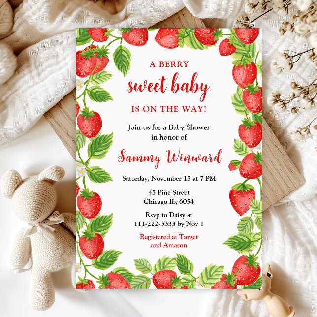 Invitation Baby shower Berry Sweet Strawberries (Créateur téléchargé)
