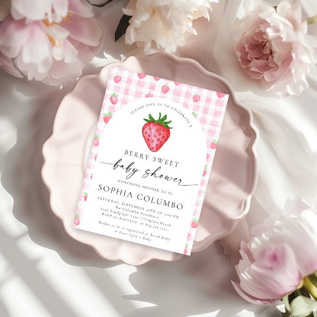 Invitation Baby shower Berry Sweet Strawberry (Berry Sweet Strawberry Baby Shower Invitation)