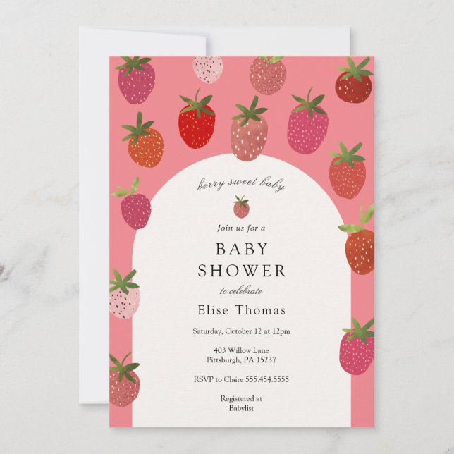 Invitation Baby shower Berry Sweet Strawberry (Devant)
