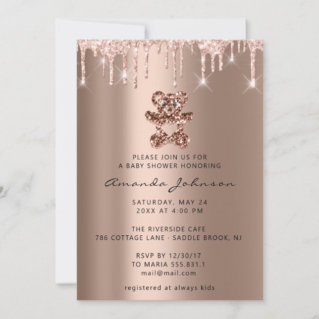 Invitation Baby shower Bière Sucrée Parties scintillant Rose  (Devant)