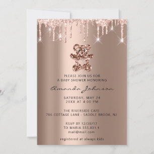Invitation Baby shower Bière Sucrée Parties scintillant Rose 