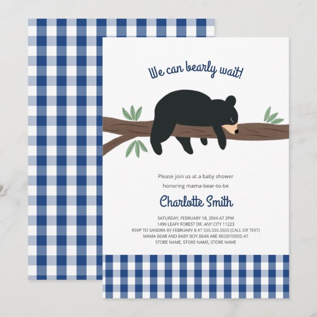 Invitation Baby shower Black Bear Cub (Devant / Derrière)