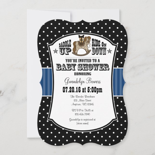 Invitation Baby shower Black Blue Cowboy (Devant)