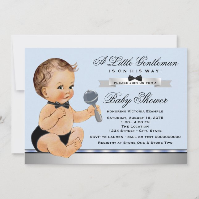Invitation Baby shower Black Blue Little Man (Devant)