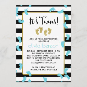 Invitation Baby shower Black & Gold Twins