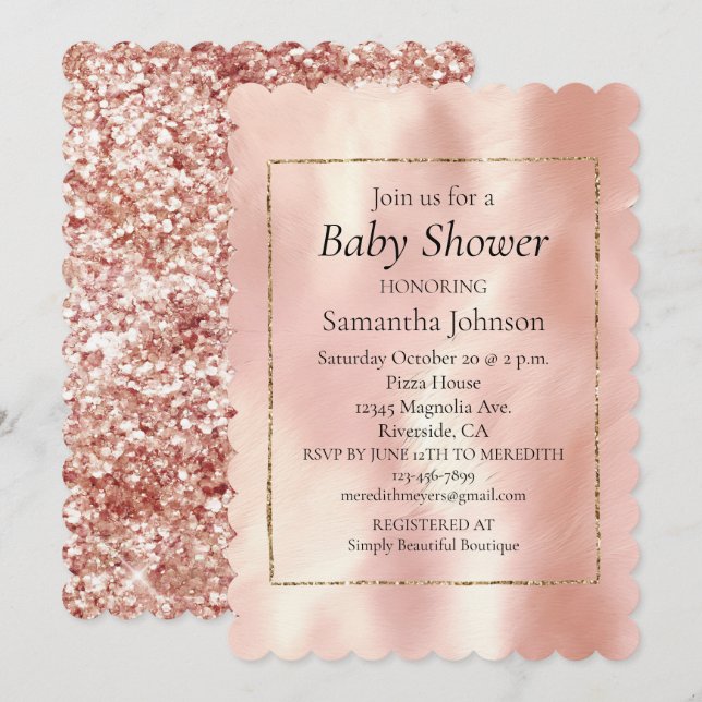 Invitation Baby shower blanc à la crème rose vif (Devant / Derrière)